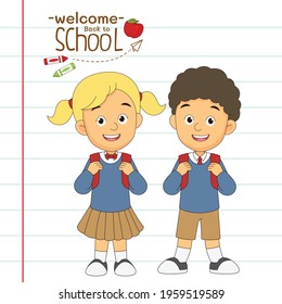 Cartoon children back to school background