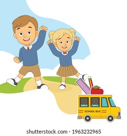 Cartoon children back to school background