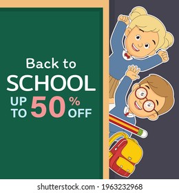 Cartoon children back to school background