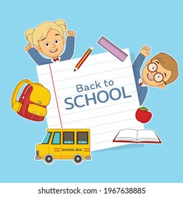 Cartoon children back to school background