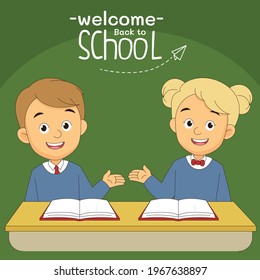 Cartoon children back to school background