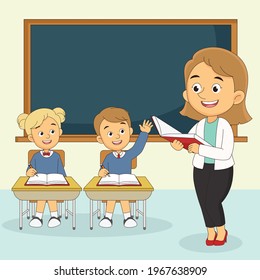 Cartoon Children Back School Background Stock Vector (Royalty Free ...