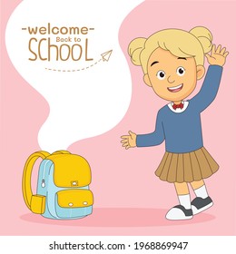 Cartoon-Kinder auf Schulhintergrund