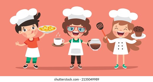 Cartoon Children In Bakery Costumes