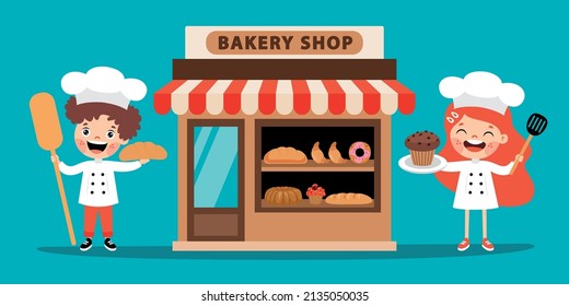 Cartoon Children In Bakery Costumes