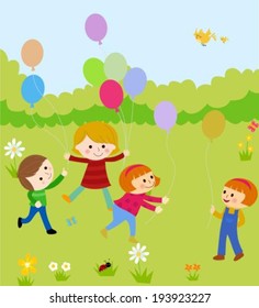 Cartoon children and balloon