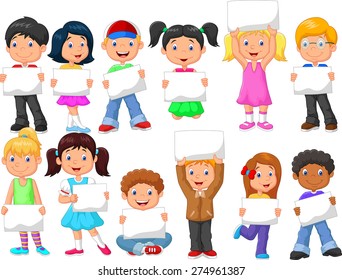 Cartoon children with blank sign