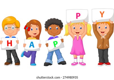 Cartoon children with blank sign