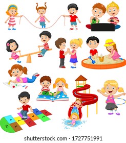 Cartoon children with different hobbies and sport activities