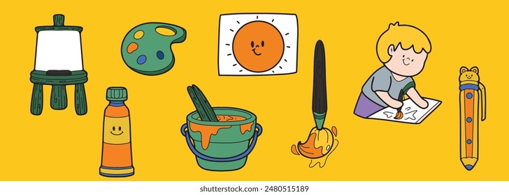 Cartoon of children doing activities, art, equipment, coloring
element vector 