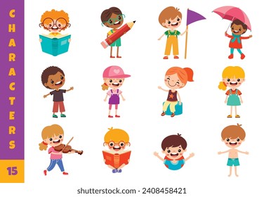 Cartoon Children Doing Different Activities