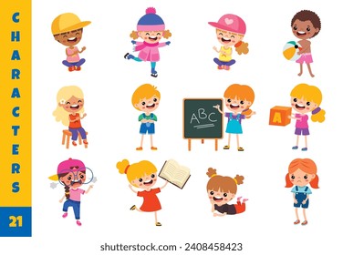 Niños de dibujos animados haciendo diferentes actividades