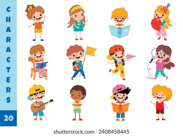 Cartoon Children Doing Different Activities