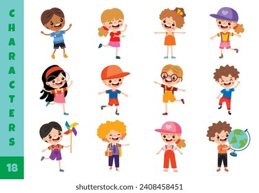 Cartoon Children Doing Different Activities