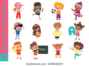 Niños de dibujos animados haciendo diferentes actividades