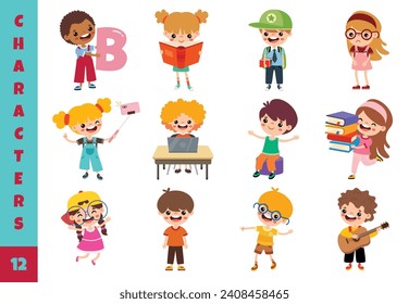 Cartoon Children Doing Different Activities