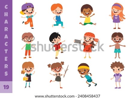 Cartoon Children Doing Different Activities
