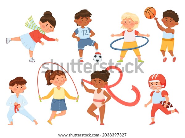 Cartoon Children Exercising Kids Doing Sports Stock Vector (Royalty ...