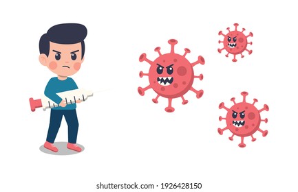 Cartoon children fighting the corona virus. Flat cartoon style suitable for web landing page, banner, flyer, sticker, card, children books and etc.