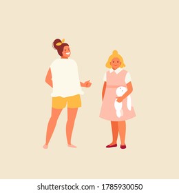 Cartoon children girls of different appearance and nationality. Childhood vector cartoon characters