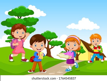 Cartoon Children Going School Stock Vector (Royalty Free) 1764545837 ...