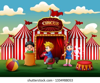 Cartoon children having fun on the amusement
