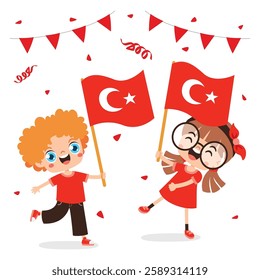 Cartoon Children Holding Turkey Flag