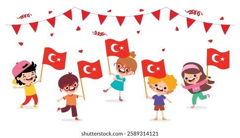 Cartoon Children Holding Turkey Flag
