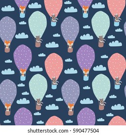 cartoon children illustration - balloons and animals