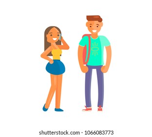 Cartoon children isolated on white background. Teenage students. Vector illustration eps 10