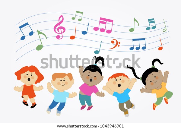 Cartoon Children Jumping Musical Notes Modern Stock Vector (Royalty ...