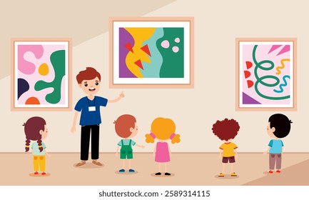 Cartoon Children At A Museum