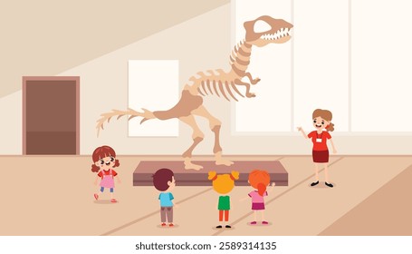 Cartoon Children At A Museum