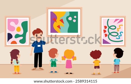 Cartoon Children At A Museum