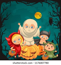 Cartoon children in mystery costumes svg