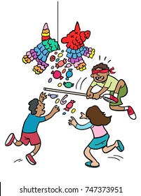 Cartoon of children playing with a Piñata