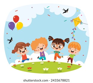 Cartoon Children Playing At Nature