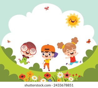 Cartoon Children Playing At Nature