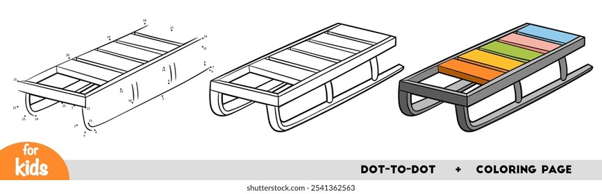 Cartoon children sledges, education dot to dot game for children. Winter activity worksheet