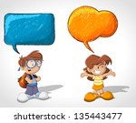 Cartoon children talking with speech balloon