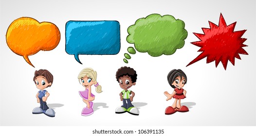 Cartoon children talking with speech balloon