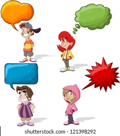 Cartoon children talking with speech balloon