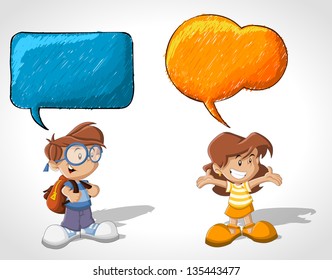 Cartoon children talking with speech balloon