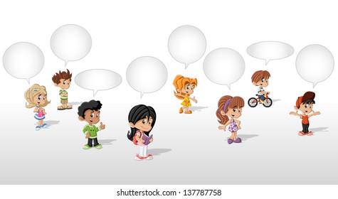 Cartoon children talking with speech balloon 