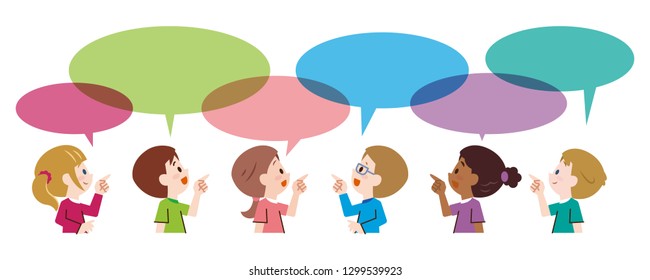 Cartoon children talking with speech bubbles