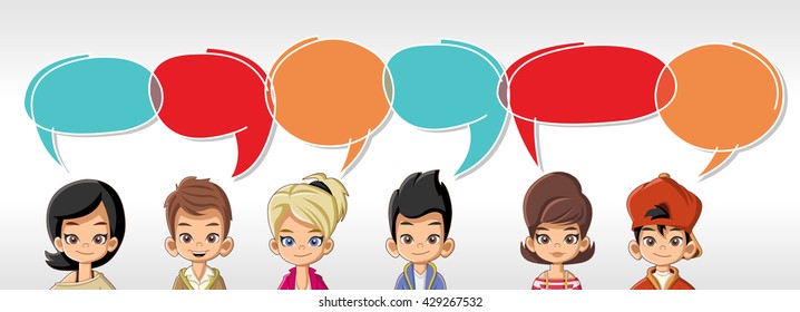 Cartoon children talking with speech bubbles