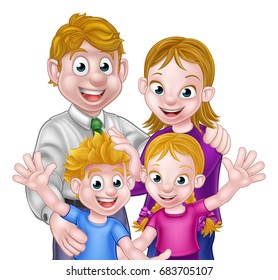 Cartoon children with their parents family group