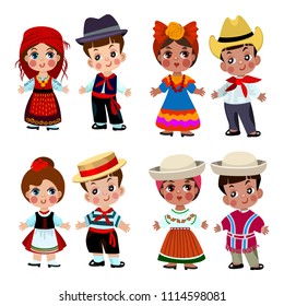 Kids Different Traditional Costumes Bolivia Ecuador Stock Vector ...