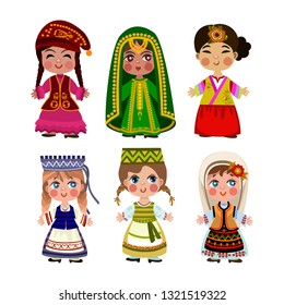Girls Wearing Old Traditional Clothes Some Stock Vector (Royalty Free ...