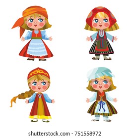 Set Girls Wearing Old Traditional Colorful Stock Vector (Royalty Free ...